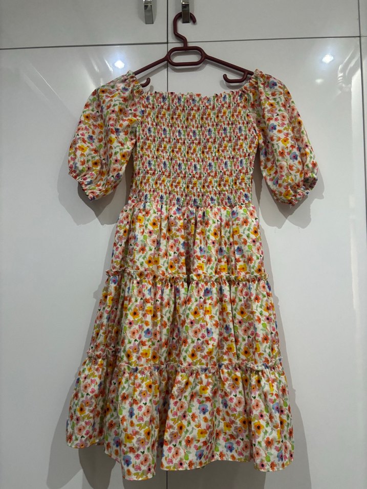 Bohem Renkli Midi Elbise Fırfırlı Detaylı - Görsel 4