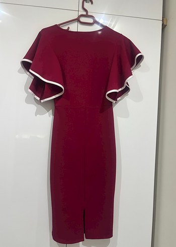 Bordo Uzun Kollu Fırfırlı Kadın Elbise - Görsel 11