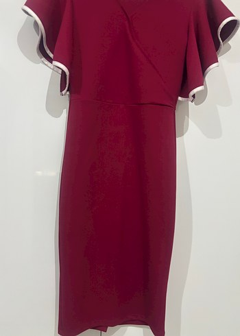 Bordo Uzun Kollu Fırfırlı Kadın Elbise - Görsel 6