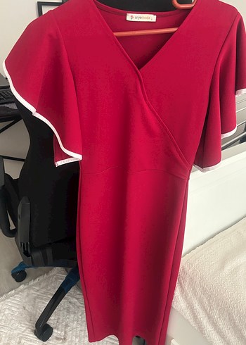 Bordo Uzun Kollu Fırfırlı Kadın Elbise - Görsel 5