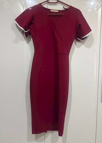 Bordo Uzun Kollu Fırfırlı Kadın Elbise - Görsel 10