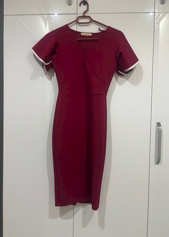 Bordo Uzun Kollu Fırfırlı Kadın Elbise - Görsel 9