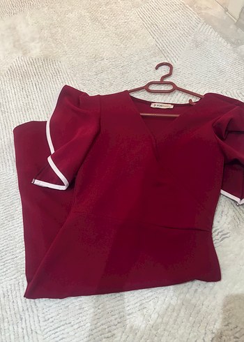 Bordo Uzun Kollu Fırfırlı Kadın Elbise - Görsel 2