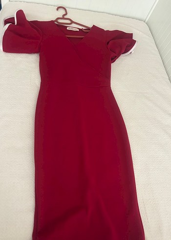 Bordo Uzun Kollu Fırfırlı Kadın Elbise - Görsel 4