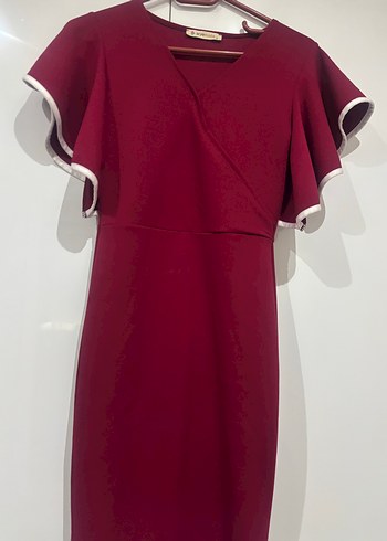 Bordo Uzun Kollu Fırfırlı Kadın Elbise - Görsel 3