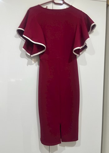 Bordo Uzun Kollu Fırfırlı Kadın Elbise - Görsel 8