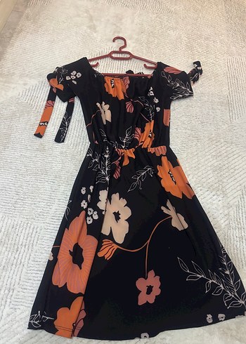 Çiçek Desenli Siyah Midi Bohem Elbise - Görsel 6