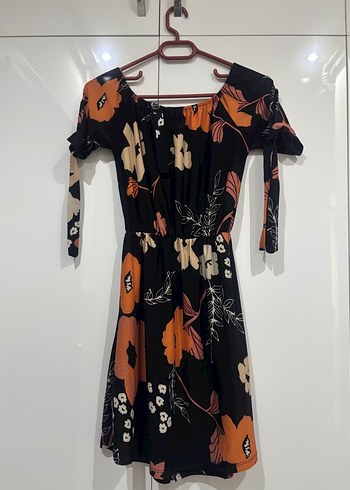 Çiçek Desenli Siyah Midi Bohem Elbise - Görsel 9