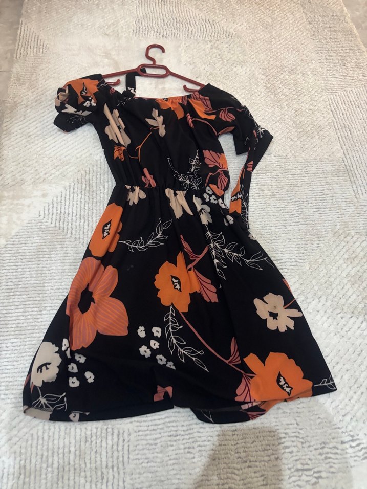 Çiçek Desenli Siyah Midi Bohem Elbise - Görsel 5