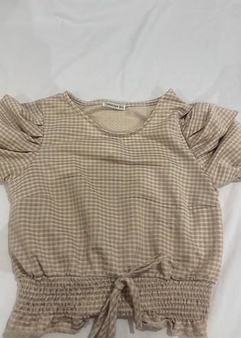 Bej Kısa Kollu Fırfırlı Kadın Bluz - Görsel 6