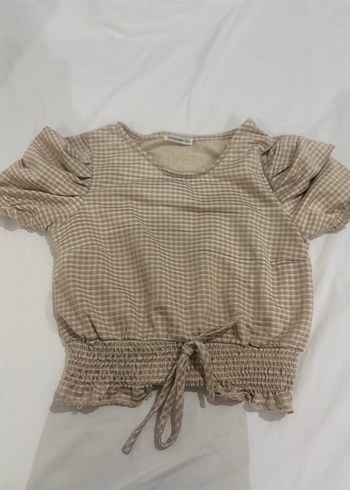 Bej Kısa Kollu Fırfırlı Kadın Bluz - Görsel 3