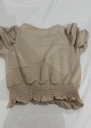 Bej Kısa Kollu Fırfırlı Kadın Bluz - Görsel 8