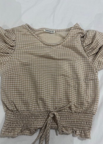 Bej Kısa Kollu Fırfırlı Kadın Bluz - Görsel 4