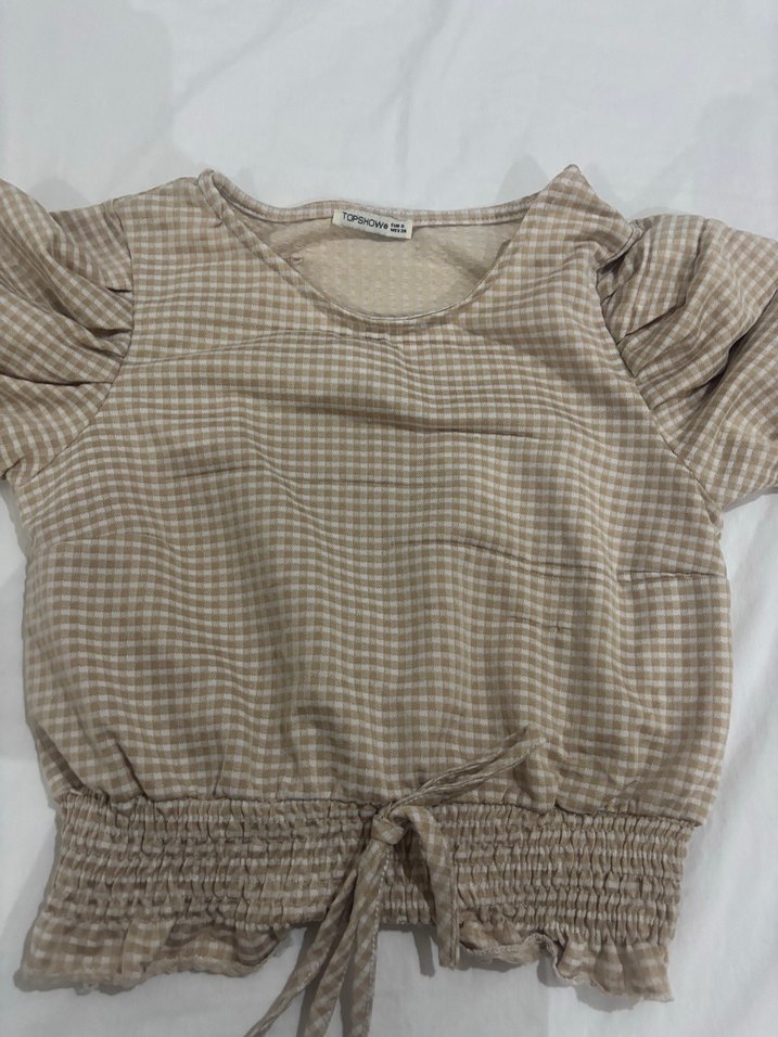 Bej Kısa Kollu Fırfırlı Kadın Bluz - Görsel 4