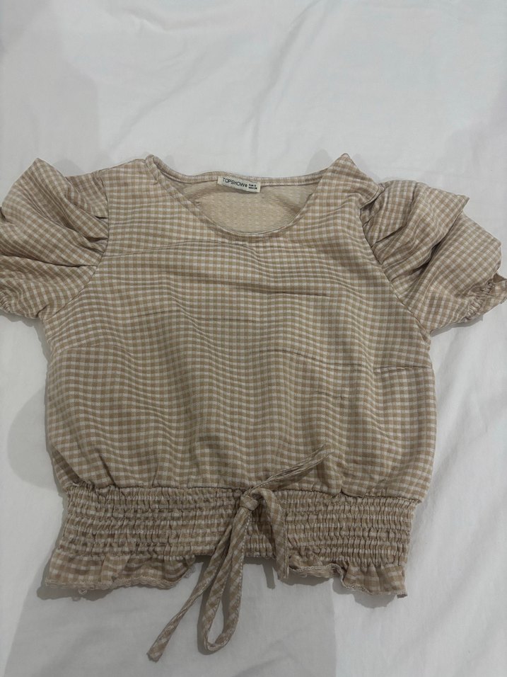 Bej Kısa Kollu Fırfırlı Kadın Bluz - Görsel 5