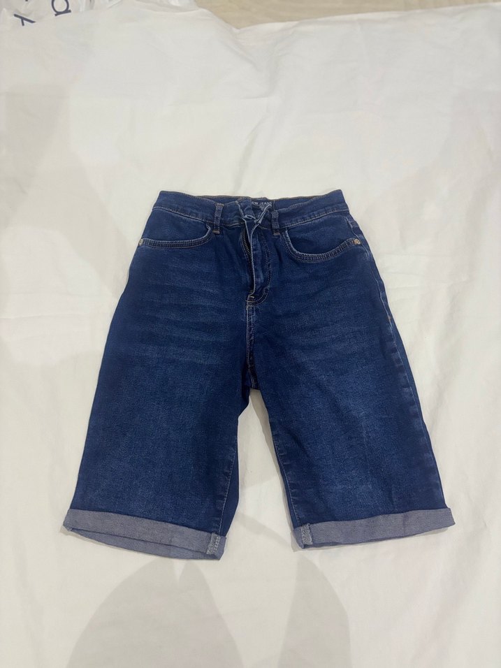 Lacivert Kadın Denim Şort, Salaş Kesim, Mini - Görsel 3