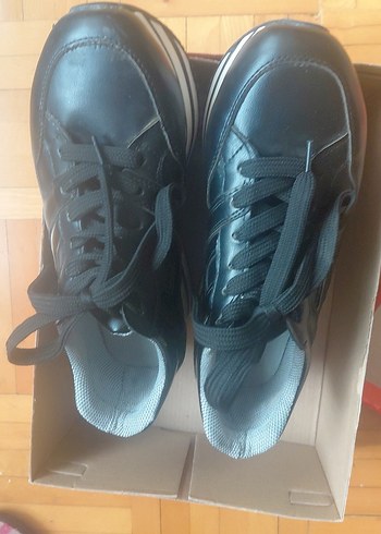 Siyah Gri Platform Topuklu Spor Ayakkabı 36 numara - Görsel 10