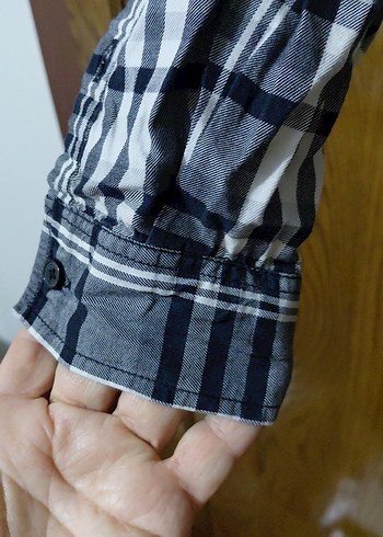 Gri Ekose Desenli Düğmeli Kadın Gömlek MAVİ DEN 42 BEDEN - Görsel 12