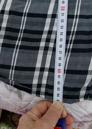 Gri Ekose Desenli Düğmeli Kadın Gömlek MAVİ DEN 42 BEDEN - Görsel 3