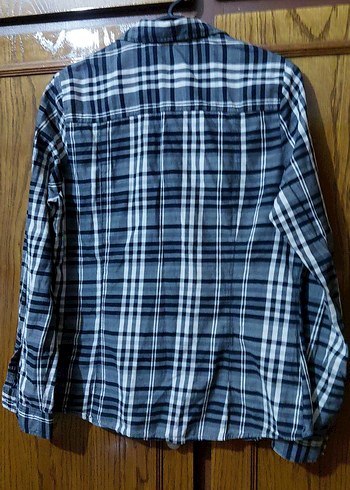 Gri Ekose Desenli Düğmeli Kadın Gömlek MAVİ DEN 42 BEDEN - Görsel 13