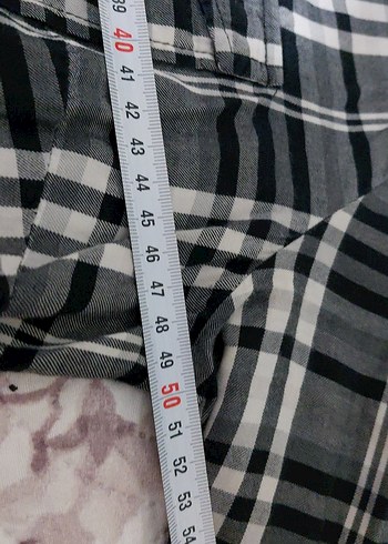 Gri Ekose Desenli Düğmeli Kadın Gömlek MAVİ DEN 42 BEDEN - Görsel 5