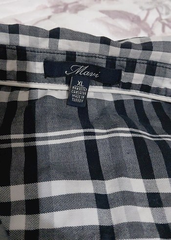 Gri Ekose Desenli Düğmeli Kadın Gömlek MAVİ DEN 42 BEDEN - Görsel 2