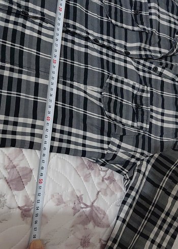 Gri Ekose Desenli Düğmeli Kadın Gömlek MAVİ DEN 42 BEDEN - Görsel 6