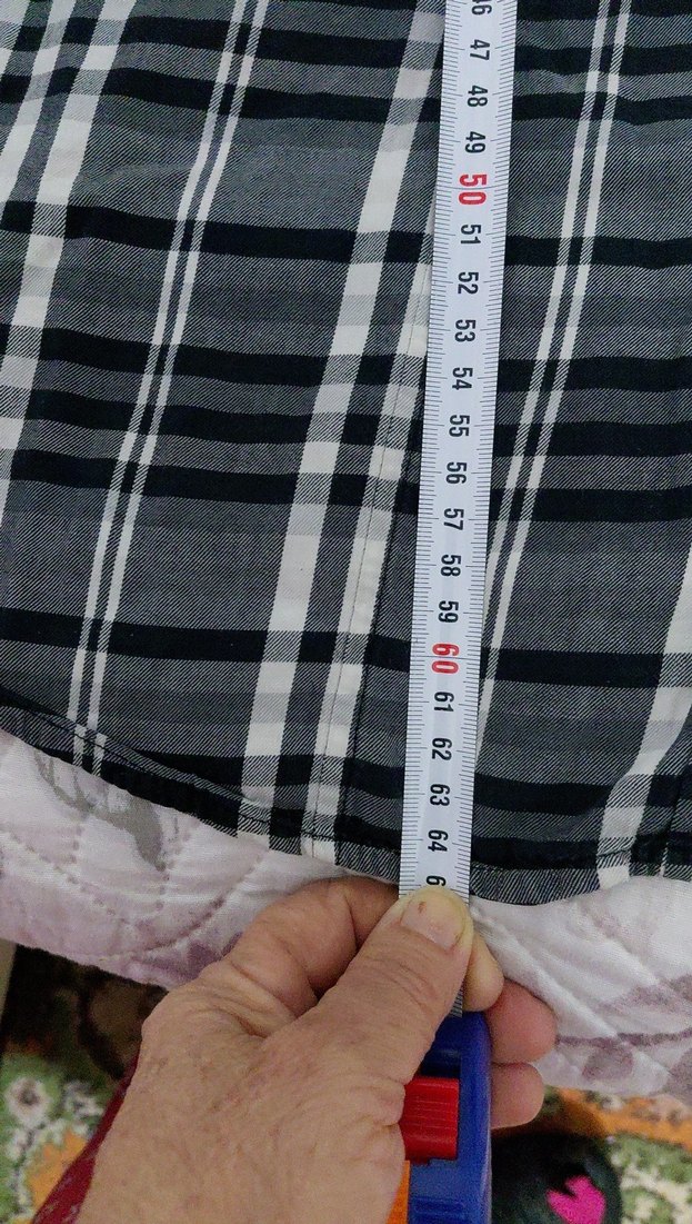 Gri Ekose Desenli Düğmeli Kadın Gömlek MAVİ DEN 42 BEDEN - Görsel 3