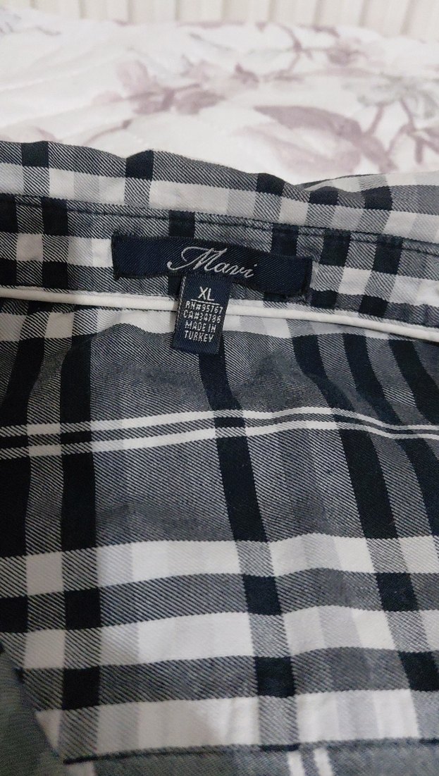 Gri Ekose Desenli Düğmeli Kadın Gömlek MAVİ DEN 42 BEDEN - Görsel 2