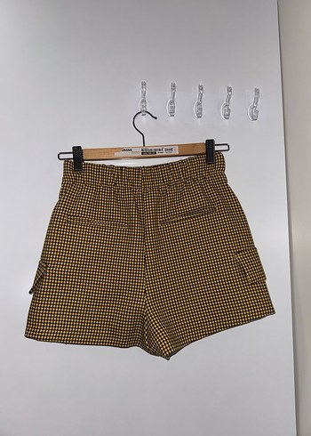 Bershka Sarı Ekose Kemerli Mini Etek