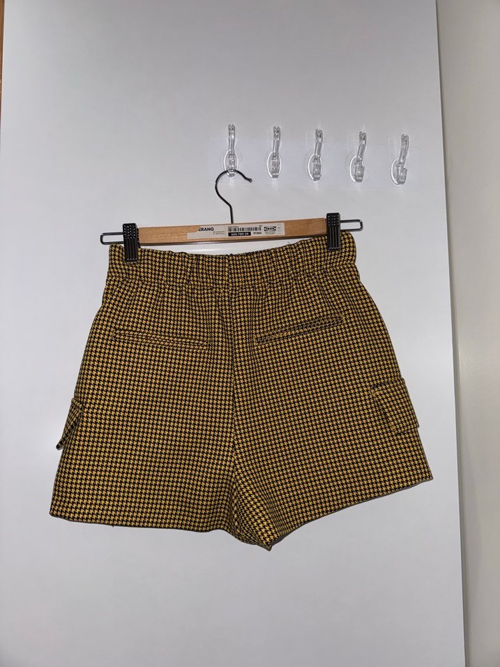 Sarı Ekose Kemerli Mini Etek - Görsel 2