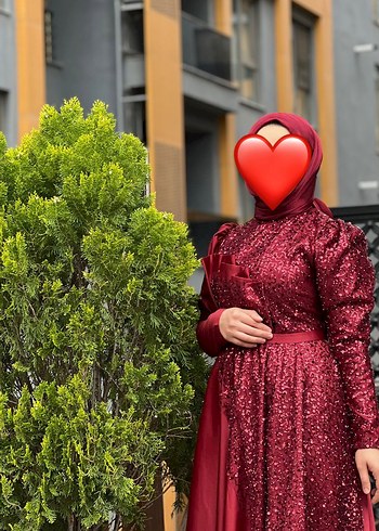 Bordo Uzun Kollu saten elbise