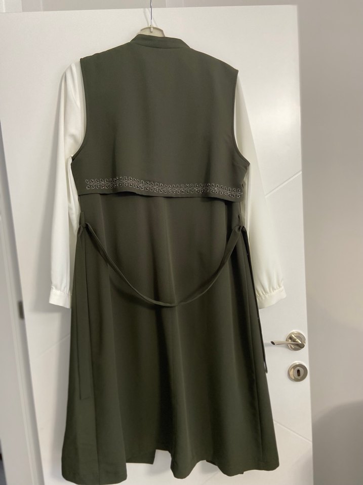 Nakışlı, Kemerli Uzun Kolsuz Kadın yelek - Görsel 4