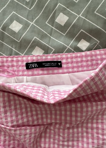 Zara Pembe Ekose Pilili Midi Etek - Görsel 2