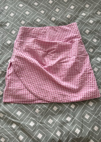 Zara Pembe Ekose Pilili Midi Etek - Görsel 3