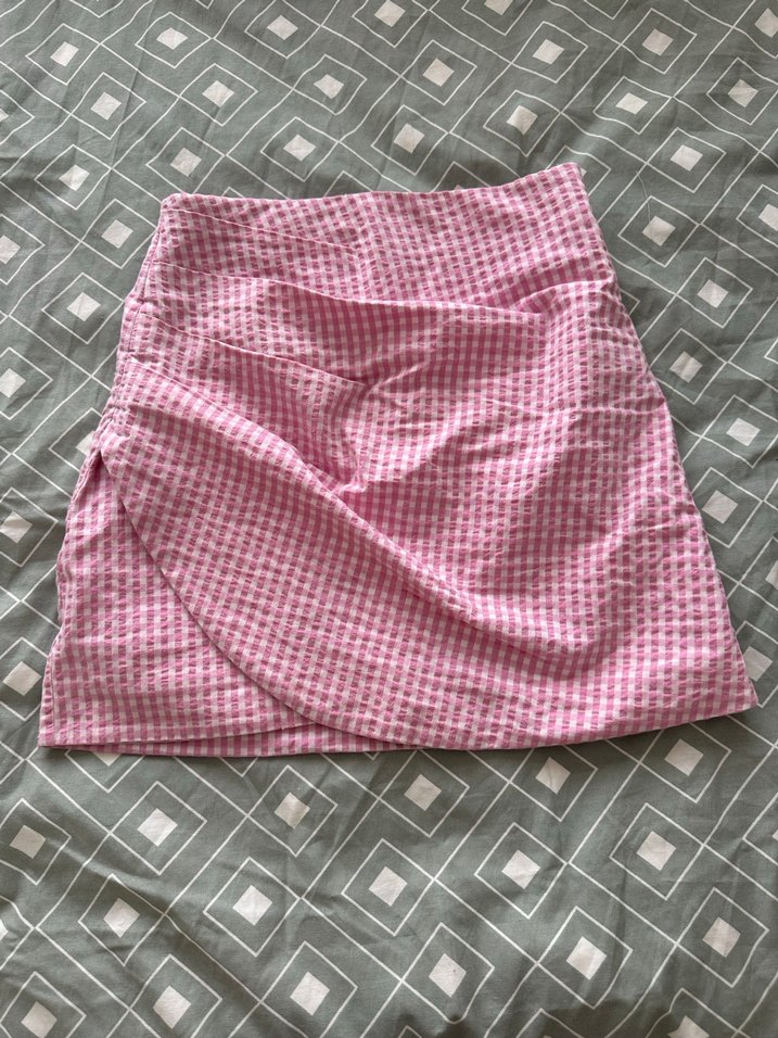 Zara Pembe Ekose Pilili Midi Etek - Görsel 3