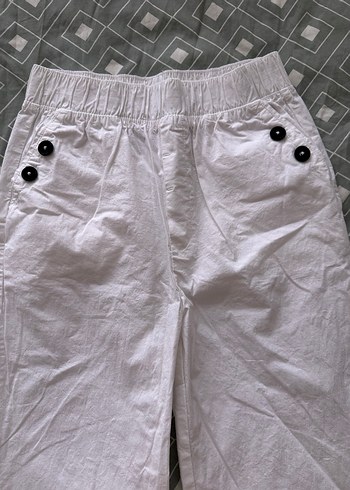 Colins Düğmeli Beyaz Keten Kadın Pantolon - Görsel 3