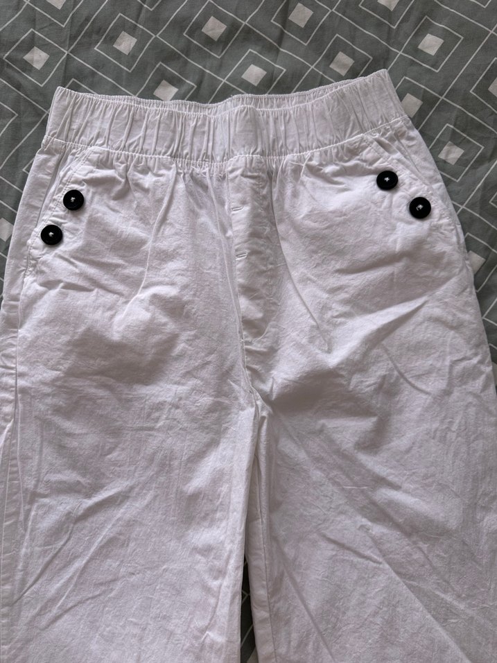 Colins Düğmeli Beyaz Keten Kadın Pantolon - Görsel 3