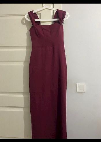 Bordo Uzun Drapeli Kadın Elbise - Görsel 4