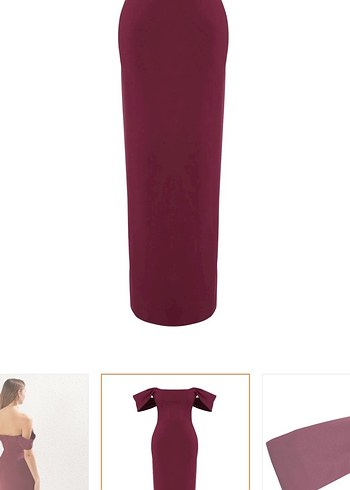 Bordo Uzun Drapeli Kadın Elbise - Görsel 2