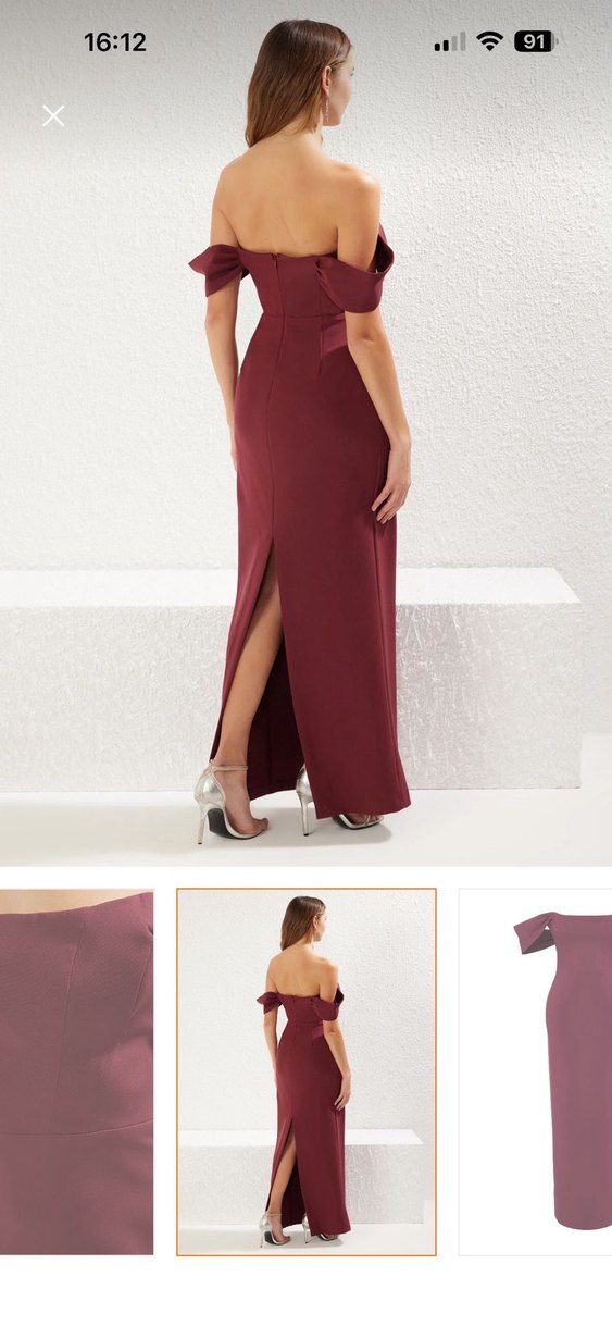 Bordo Uzun Drapeli Kadın Elbise - Görsel 3