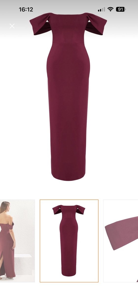 Bordo Uzun Drapeli Kadın Elbise - Görsel 2
