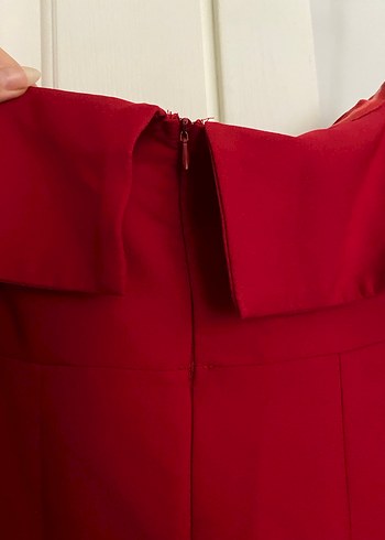 Kırmızı Drapeli Uzun Abiye Elbise - Görsel 2