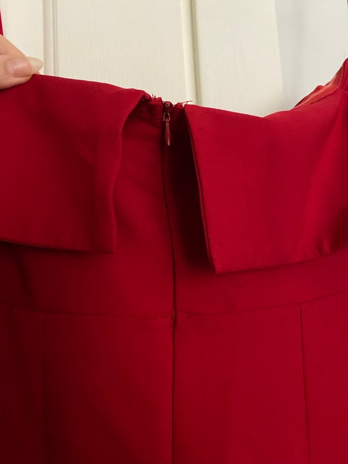 Kırmızı Drapeli Uzun Abiye Elbise - Görsel 2