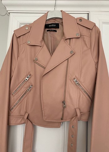 Pull and Bear Toz pembe Kadın Deri Ceket
