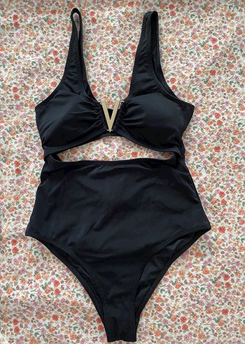 Siyah Vintage Kemer Detaylı Kadın Mayo