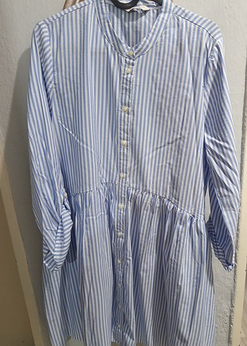 Mavi Çizgili Uzun  Elbisesi - Görsel 5