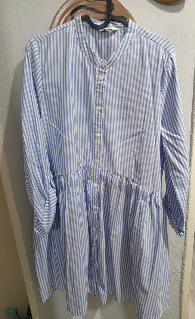 Mavi Çizgili Uzun  Elbisesi - Görsel 5