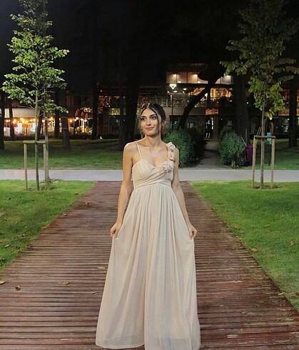 Diğer Pudra uzun şifon abiye elbise