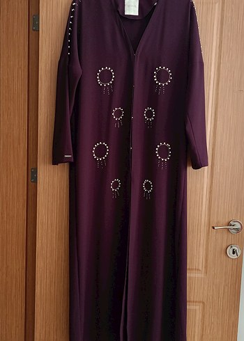 SETREMS Marka Mürdüm renkli İşlemeli Abaya
